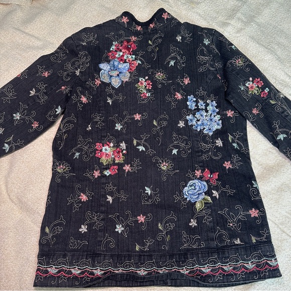 Denim&Co Dark Jean Jacket with Colorful Embroidery - Picture 9 of 12